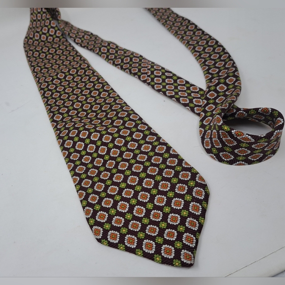 Brooks Brothers Makers Neck Tie Brown Green Orange Ancient Madder Seta Silk USA - Picture 12 of 12